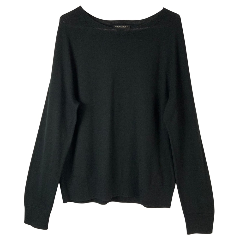 Banana Republic Black Sweater XL Pullover Boat Neck Long Sleeve 100% Merino Wool
